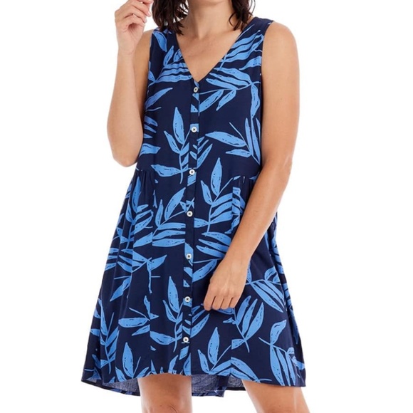 NWT Mud Pie Blue Patterned Button Down Dress - Picture 1 of 4